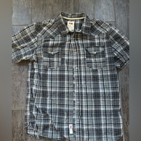 Levis Mens Pearl Snap Western Cowboy Shirt Shirt Sleeve plaid large - Picture 1 of 8